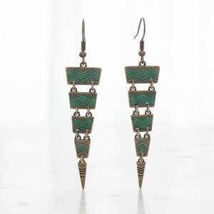 Ladies Triangular Blue Aztec Earrings